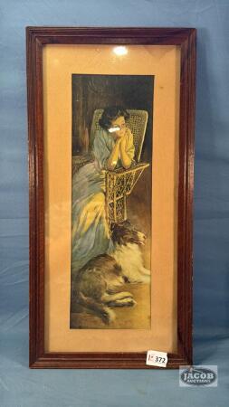 PRINT OF LADY WITH HER DOG