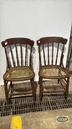 (2) SPINDLE BACK CHAIRS WITH WOVEN CORD SEATS