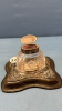 Cut Glass Ink Well on Wood Stand w/ Sterling Trim - 4