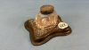 Cut Glass Ink Well on Wood Stand w/ Sterling Trim - 6