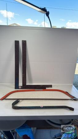 33IN BOW SAW, 24IN WRECKING BAR WITH (2) SQUARES