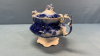 Flow Blue Double Handled Sugar Bowl -6in High - 4