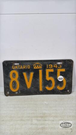 ONTARIO 1943 SINGLE LICENSE PLATE