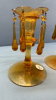 2 Amber Etched Glass Candle Sticks with Prisms - 3
