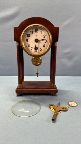 Junhans Wooden Clock with Key -See Notes