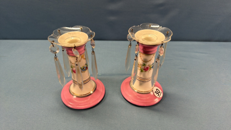 Pair of Hand Painted Porcelain Candle Sticks
