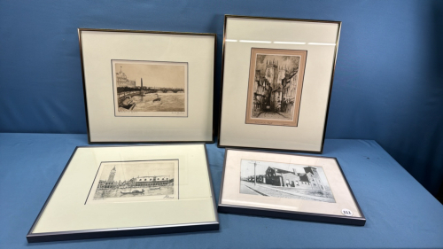 4 Old Prints Including Etchings