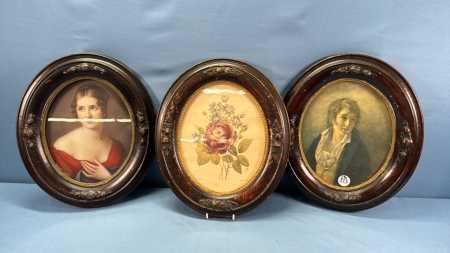 3 Matching Oval Wooden Picture Frames