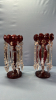 Pair of Antique Ruby Red Girandoles with Prisms - 2