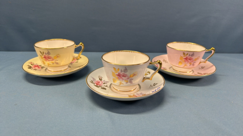 3 Crown Staffordshire Cups and Saucers