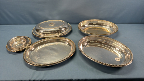 4 Silver Plate 11in Serving Bowls & 3 Small Bowls