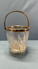 Etched Glass Ice Bucket with Silver Plate Trim