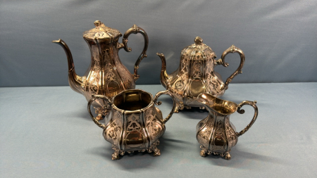 4 Piece Ornate Silver Plate Tea Set