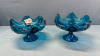 Pair of Matching Blue Glass Pedestal Bowls