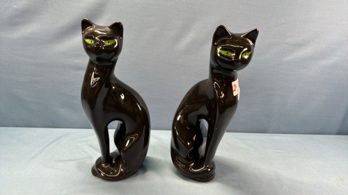 2 Glazed Cat Figures -12in High