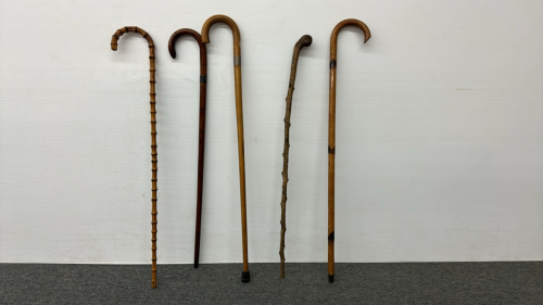 Collection of 5 Wooden Walking Sticks