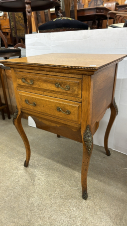 Oak 2-Drawer Stand with Metal Accents