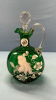 Mary Gregory Enamelled Green Glass Oil Bottle