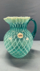 Blue Opalescent Diamond Quilted Glass Pitcher - 2