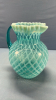 Blue Opalescent Diamond Quilted Glass Pitcher - 5