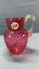 Cranberry Glass Herring Bone Pattern Pitcher