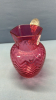 Cranberry Glass Herring Bone Pattern Pitcher - 2