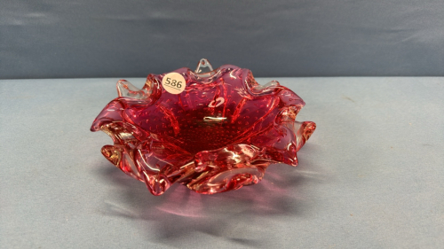 Cranberry Art Glass 8in Wide Bowl