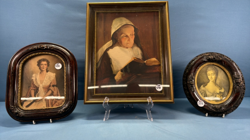 Three Prints of Woman in Antique Frames