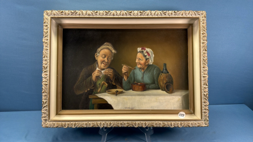 Oil Painting of Couple Eating By W.E. Woelfle