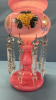 Pink Glass Enamelled Lustre with Prisms -14in High - 3