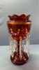 Ruby Red Glass Luster with Prisms -15in High