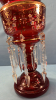 Ruby Red Glass Luster with Prisms -15in High - 3