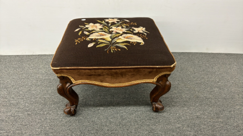 Cabriole Leg Needlepoint Foot Stool