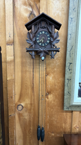 Carved Cuckoo Clock with Pine Cone Weights