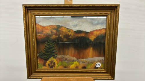 M. Grendal Pastel Autumn Lake Scene