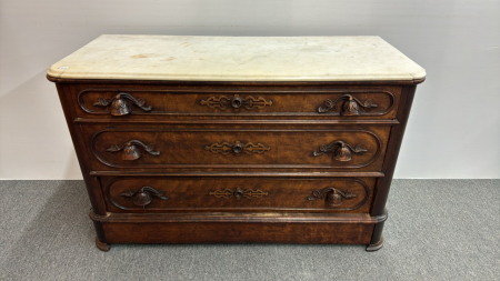 Burled Front Marble Top Chest of Drawers