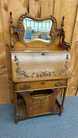 Ornate Oak Drop front Desk with Mirror