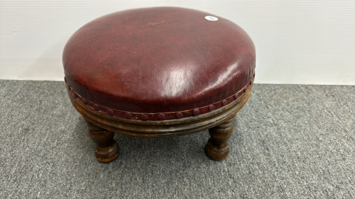 Leather Topped Foot Stool with Turned Wooden Legs