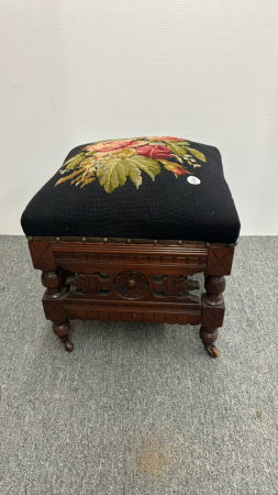 Eastlake Style Foot Stool with Needlepoint Top