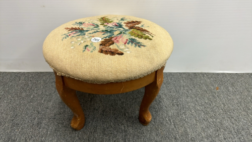 14in Foot Stool with Needlepoint Top