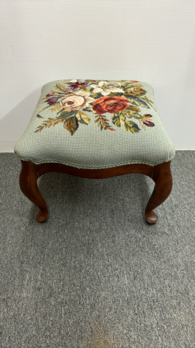 Foot Stool with Needlepoint Top