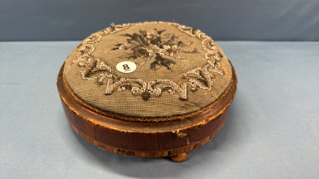 Antique Inlaid Wooden Foot Stool with Beaded Top