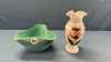 Milk Glass Hand Painted Vase and 3 Cornered Bowl