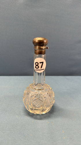 Cut Glass Perfume Bottle w/ Hinged Sterling Top