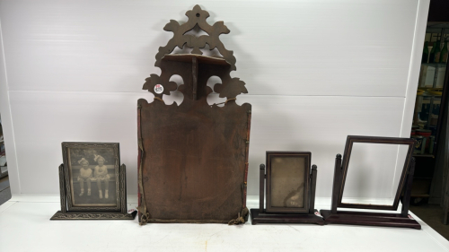 Fancy Back Board and 3 Swivel Picture Frames