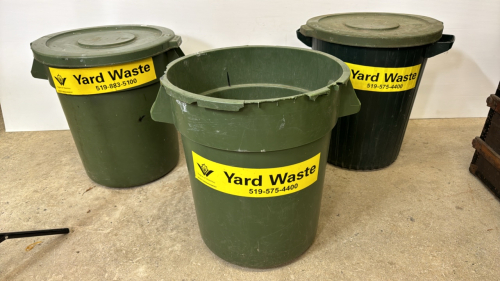 3 Large Green Garbage Bins -2 Lids