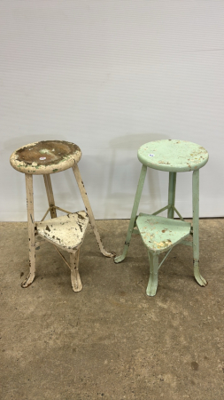 2 Painted Metal and Wood Stools