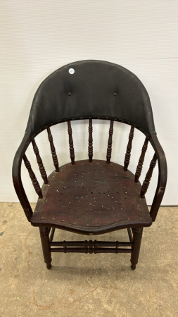 Wooden Spindle Style Armchair with Leather Back