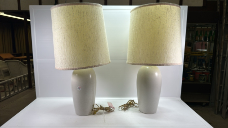 Pair of White Table Lamps with Pottery Base