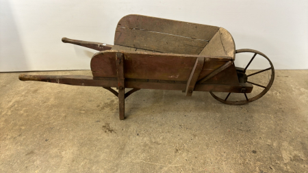 Vintage Wooden Wheelbarrow with Steel Wheel